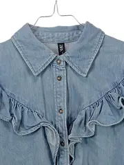 Vorschaubild 2 von Damen Hemdbluse Langarm Rüschen Baumwolle Blau Gr. S 36