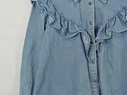 Vorschaubild 3 von Damen Hemdbluse Langarm Rüschen Baumwolle Blau Gr. S 36
