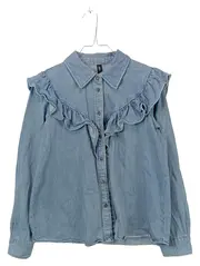 Vorschaubild 1 von Damen Hemdbluse Langarm Rüschen Baumwolle Blau Gr. S 36