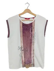 Vorschaubild 1 von Damen Top Shirt Gr. 38 M Weiß Schriftzug Print Ärmellos Sommer Casual