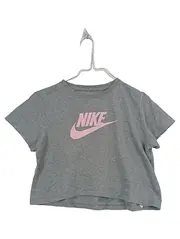 Vorschaubild 1 von Mädchen T-Shirt Crop Top Gr. 146/156 Grau Rosa Logo Sportlich