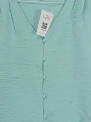 Vorschaubild 2 von Damen Bluse Türkis V-Ausschnitt Knoten Gr. L Kurzarm