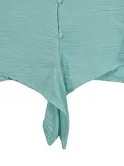 Vorschaubild 3 von Damen Bluse Türkis V-Ausschnitt Knoten Gr. L Kurzarm