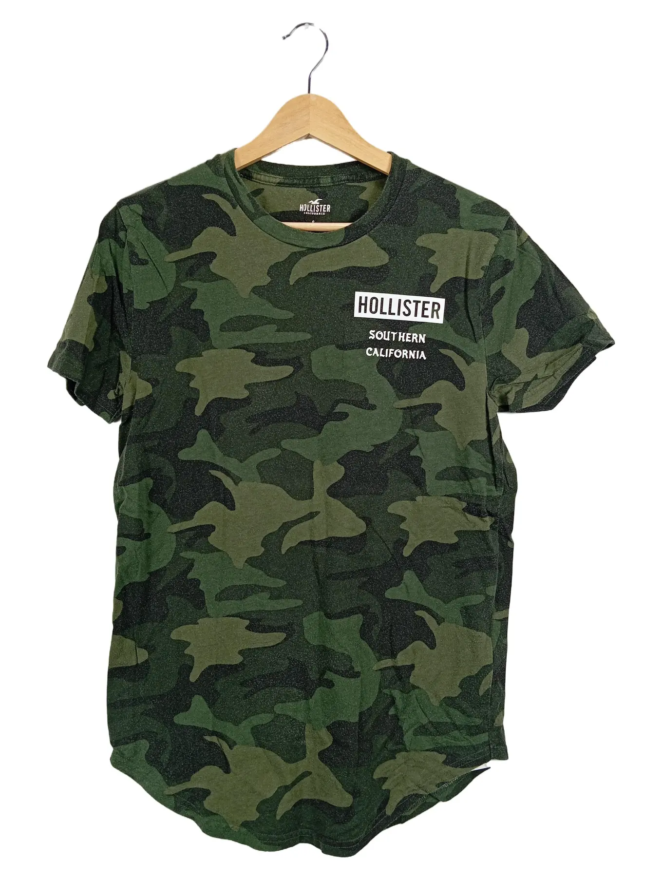 HOLLISTER Herren T-Shirt Camouflage Streetwear Baumwolle Grün Gr. S