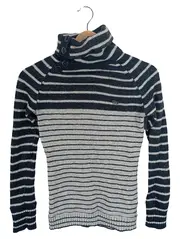 Vorschaubild 2 von Damen Pullover Rollkragen Streifen Grau XS 34