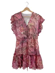 Vorschaubild 1 von Damen Sommerkleid Blumenmuster Rosa Rüschen Gr. S/36