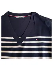 Vorschaubild 3 von Pullover Damen Gr. 38 M Blau Gestreift V-Ausschnitt Casual