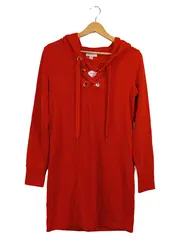 Vorschaubild 1 von Damen Hoodie Kleid Rot Schnürung Kapuze Gr. S