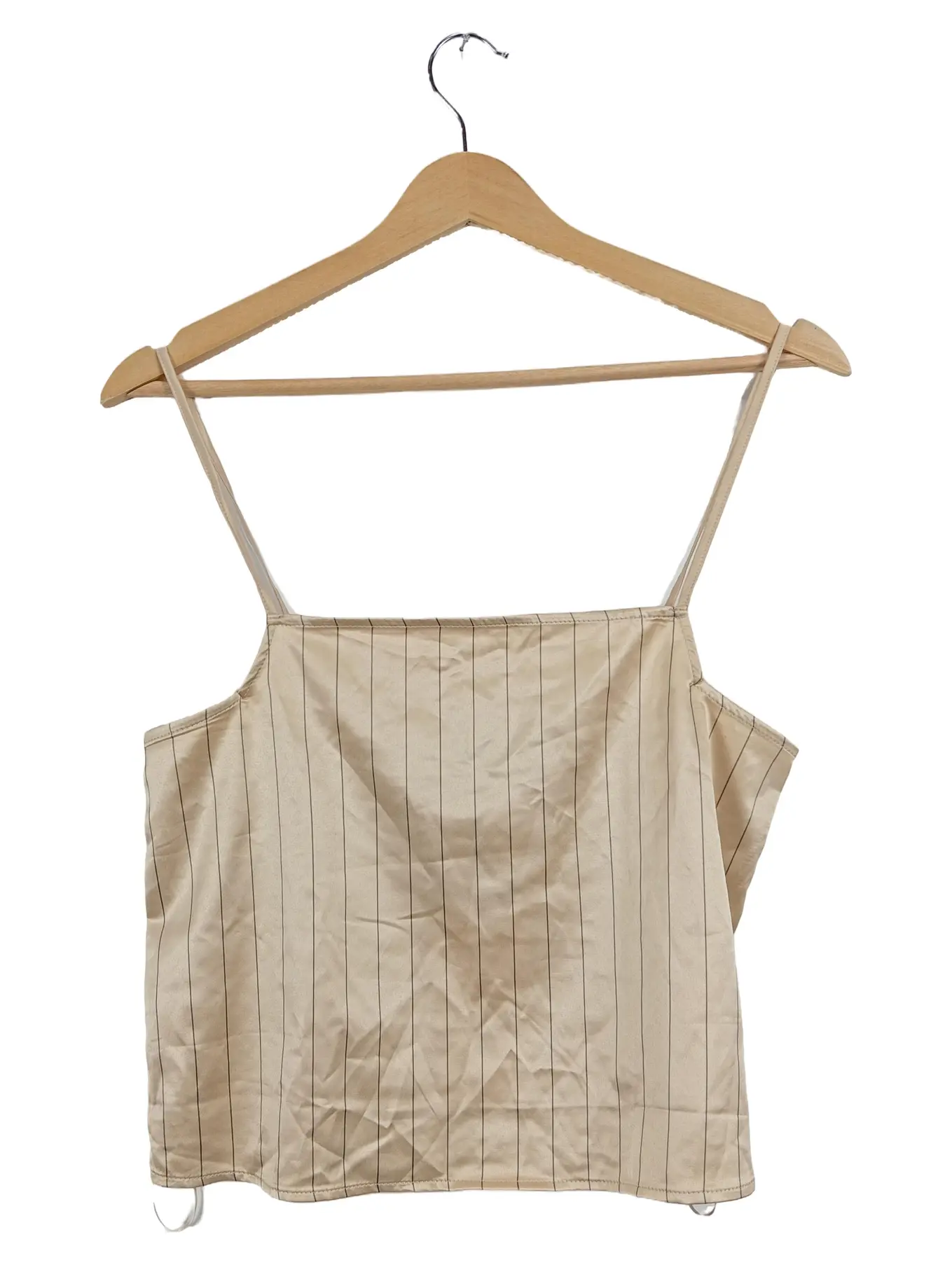 ZARA Damen Top Gr. 36 S Beige Nadelstreifen Satin Look Trägertop Sommer Modern