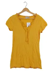 Vorschaubild 1 von Damen T-Shirt Baumwolle Kurzarm Rüschen Bindeverschluss Gelb S