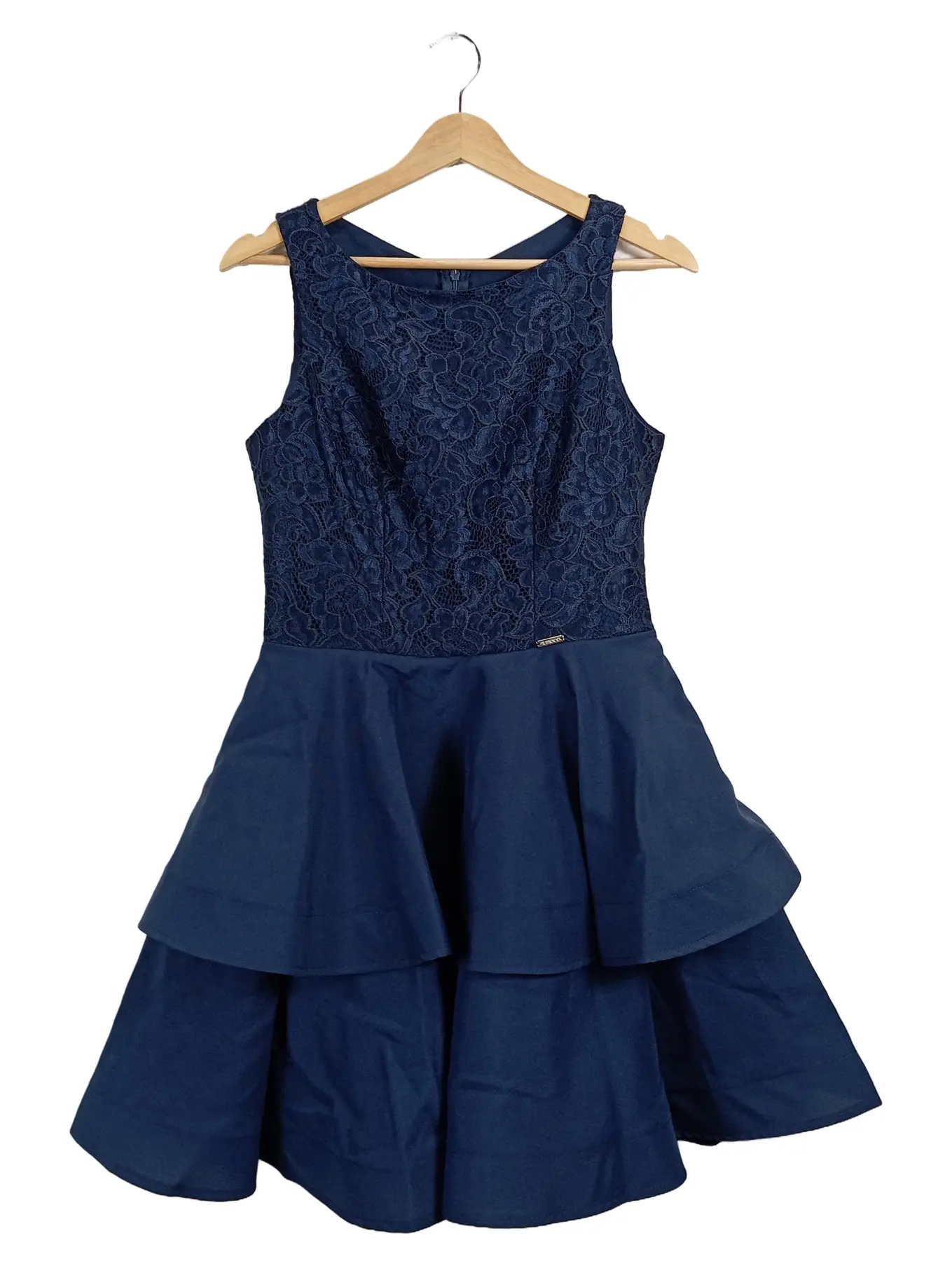 NUMOCO Festliches Cocktailkleid Damen Spitze Rüschen Blau Gr. 40 Midikleid