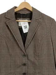 Vorschaubild 2 von Damen Blazer Gr. 42 Braun Kariert Baumwolle Business