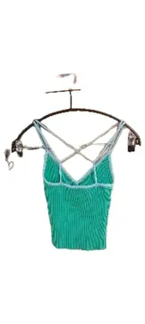 Vorschaubild 2 von Damen Strick Top Gr. S grün Rippstrick Träger Cropped