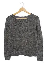 Vorschaubild 1 von Strickjacke Damen Gr. 34/XS Grau Meliert Langarm Cardigan Glitzer