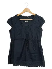 Vorschaubild 1 von Damen Bluse Gr. 38 Schwarz Baumwolle Spitze Lochstickerei