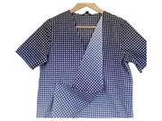 Vorschaubild 3 von Damen Bluse Kariert Blau Asymmetrisch Gr. 36/S Baumwolle