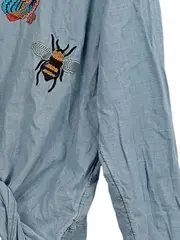 Vorschaubild 3 von Hemdbluse Damen Gr. L Blau Schmetterling Biene Stickerei
