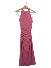 Vorschaubild 1 von Damen Maxikleid Rosa Neckholder Raffung Elegant Gr. 34/XS