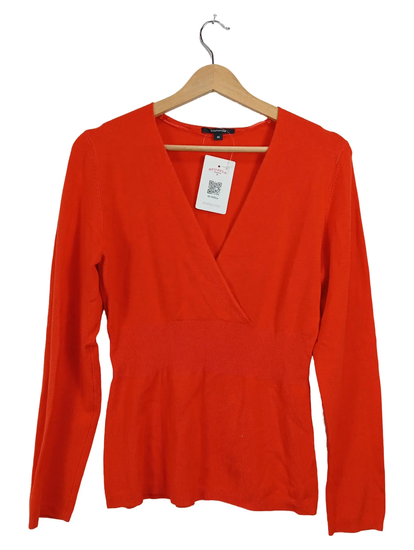 COMMA Damen Pullover Wickeloptik V-Ausschnitt Gr. 40 L Rot Viskose Elegant