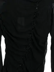 Vorschaubild 3 von Selection Mesh Shirt Langarm Gr. 40 L Schwarz Perlen Raffung Elegant