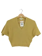 Vorschaubild 1 von Mädchen Pullover Kurzarm Strick Gr. 138 Gelb Baumwolle V-Ausschnitt