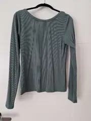 Vorschaubild 7 von Damen Langarmshirt Henley Gr. 40/L Grün Rippstrick Viskose Casual