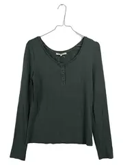 Vorschaubild 1 von Damen Langarmshirt Henley Gr. 40/L Grün Rippstrick Viskose Casual