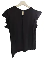 Vorschaubild 2 von Damen T-Shirt Gr. 40/42 Schwarz Rüschenärmel Raffung Baumwolle