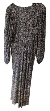 Vorschaubild 2 von Damen Freizeitkleid Blumenmuster Langarm Blau Gr. 42 Viskose