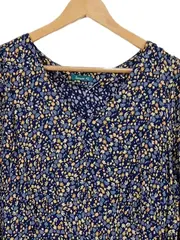 Vorschaubild 4 von Damen Freizeitkleid Blumenmuster Langarm Blau Gr. 42 Viskose