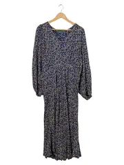 Vorschaubild 1 von Damen Freizeitkleid Blumenmuster Langarm Blau Gr. 42 Viskose