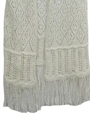 Vorschaubild 4 von Strickweste Damen Gr. 36 Weiß Boho Fransen Lochmuster