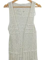 Vorschaubild 2 von Strickweste Damen Gr. 36 Weiß Boho Fransen Lochmuster