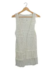 Vorschaubild 1 von Strickweste Damen Gr. 36 Weiß Boho Fransen Lochmuster