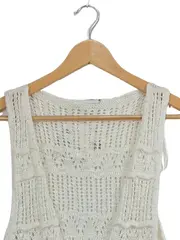Vorschaubild 3 von Strickweste Damen Gr. 36 Weiß Boho Fransen Lochmuster