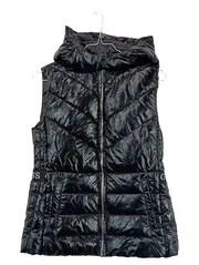 Vorschaubild 1 von Steppweste Weste Kinder Mädchen Gr. 158 (16) Schwarz Glänzend Kapuze Logo