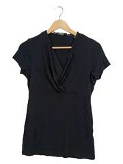 Vorschaubild 1 von Damen T-Shirt Wickeloptik V-Ausschnitt Kurzarm Schwarz Gr. S