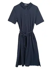 Vorschaubild 1 von Damen Blusenkleid Gr. 38 Blau Baumwolle Bindegürtel