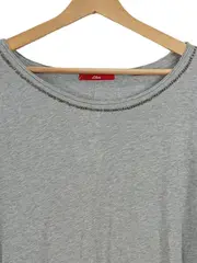 Vorschaubild 2 von Damen Langarmshirt Gr. 46 Grau Meliert Applikation Casual Basic Shirt