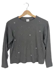 Vorschaubild 2 von Mädchen Langarmshirt Gr. 152 Grau Strass Blumen Rippstrick