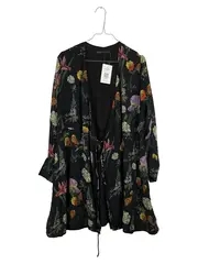 Vorschaubild 1 von Woman Bluse Kimono Blumenmuster Schwarz Gr. 52/4XL Viskose