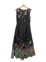 Vorschaubild 1 von Damen A-Linien Kleid Blumenmuster Ärmellos Schwarz Gr. S 36
