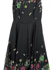 Vorschaubild 3 von Damen A-Linien Kleid Blumenmuster Ärmellos Schwarz Gr. S 36