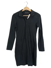 Vorschaubild 1 von Damen Strickkleid Schwarz Rippstrick Polokragen Gr. L/42