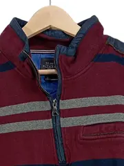 Vorschaubild 3 von Herren Pullover XL Troyer Bordeaux Gestreift Baumwolle Stehkragen