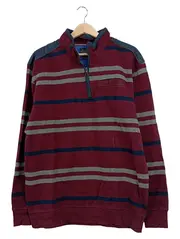 Vorschaubild 1 von Herren Pullover XL Troyer Bordeaux Gestreift Baumwolle Stehkragen