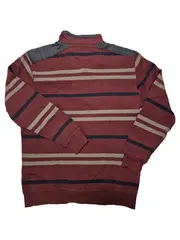 Vorschaubild 2 von Herren Pullover XL Troyer Bordeaux Gestreift Baumwolle Stehkragen