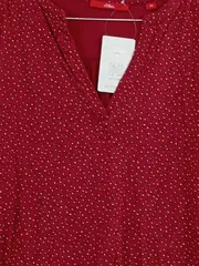 Vorschaubild 4 von Damen Bluse Gr. 36 Rot Gepunktet Langarm V-Ausschnitt