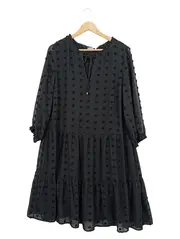 Vorschaubild 1 von Damen Tunikakleid Gr. 42/XL Schwarz Chiffon Punkte Rüschen