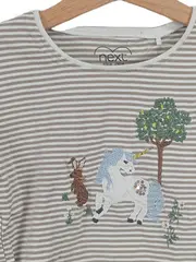 Vorschaubild 2 von Mädchen Langarmshirt Gr. 110 Einhorn Rüschen Stickerei Applikationen Beige